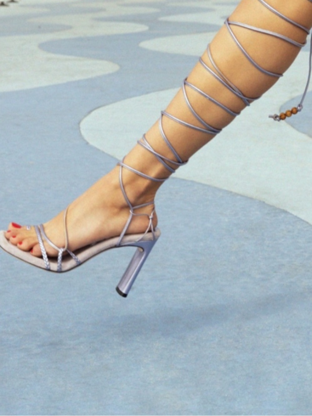 NEW TAMARA MELLON Sex On The Beach Metallic Nappa Braided Purple Wrap Heels